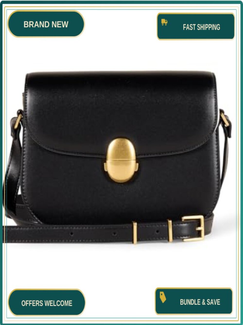 Faux Calfskin Crossbody Flap Bag with Adjustable Strap & Internal Pocket